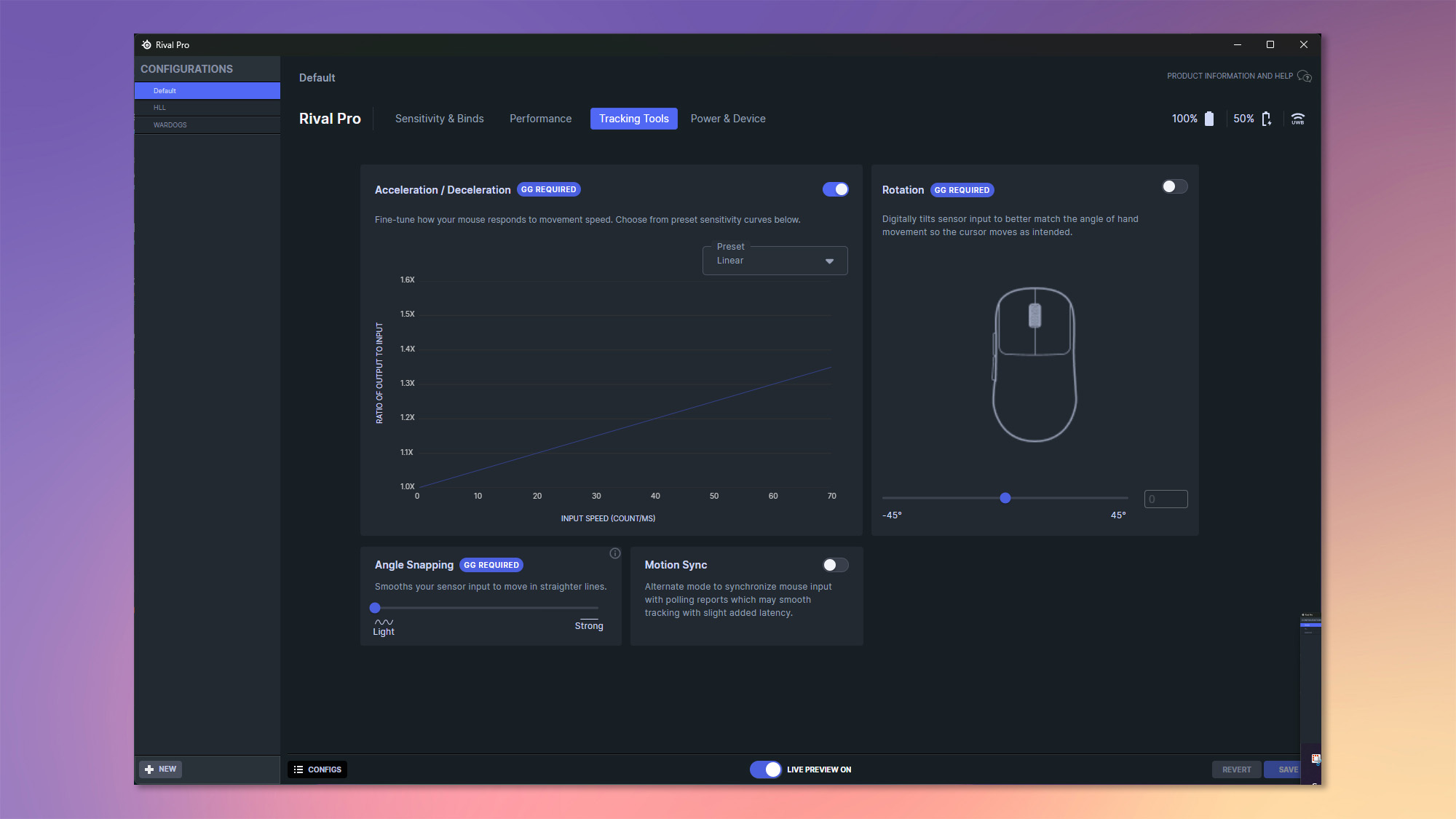 The SteelSeries Rival Pro being customized in the GG app