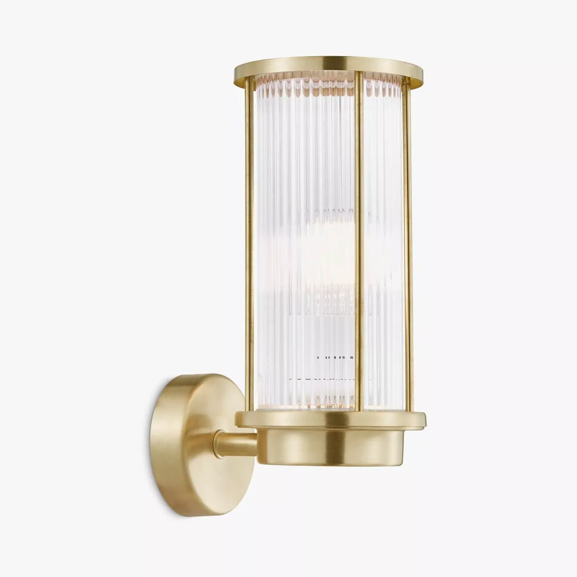 A brass wall mounted outdoor light