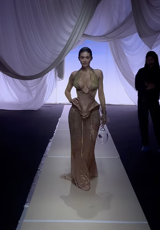 kylie jenner wears a low-cut corset gown the jean paul gaultier's 2025 paris couture week show