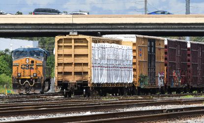 Freight trains seen parked in Orlando, Florida. 