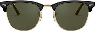 Ray-Ban, Ray-Ban Rb3016 Clubmaster Square Sunglasses, Black on Gold/g-15 Green, 49 Mm