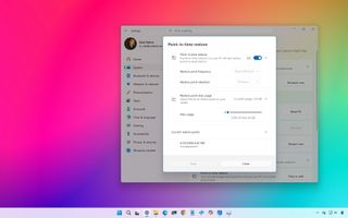 Windows 11 desktop showing the Point-in-time Restore feature settings.