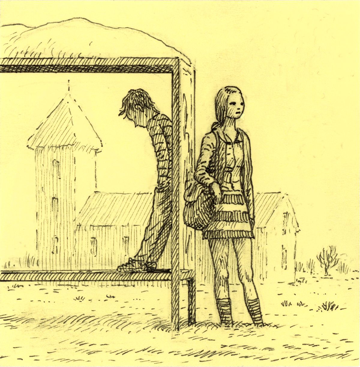 Post-It note drawings with black ink