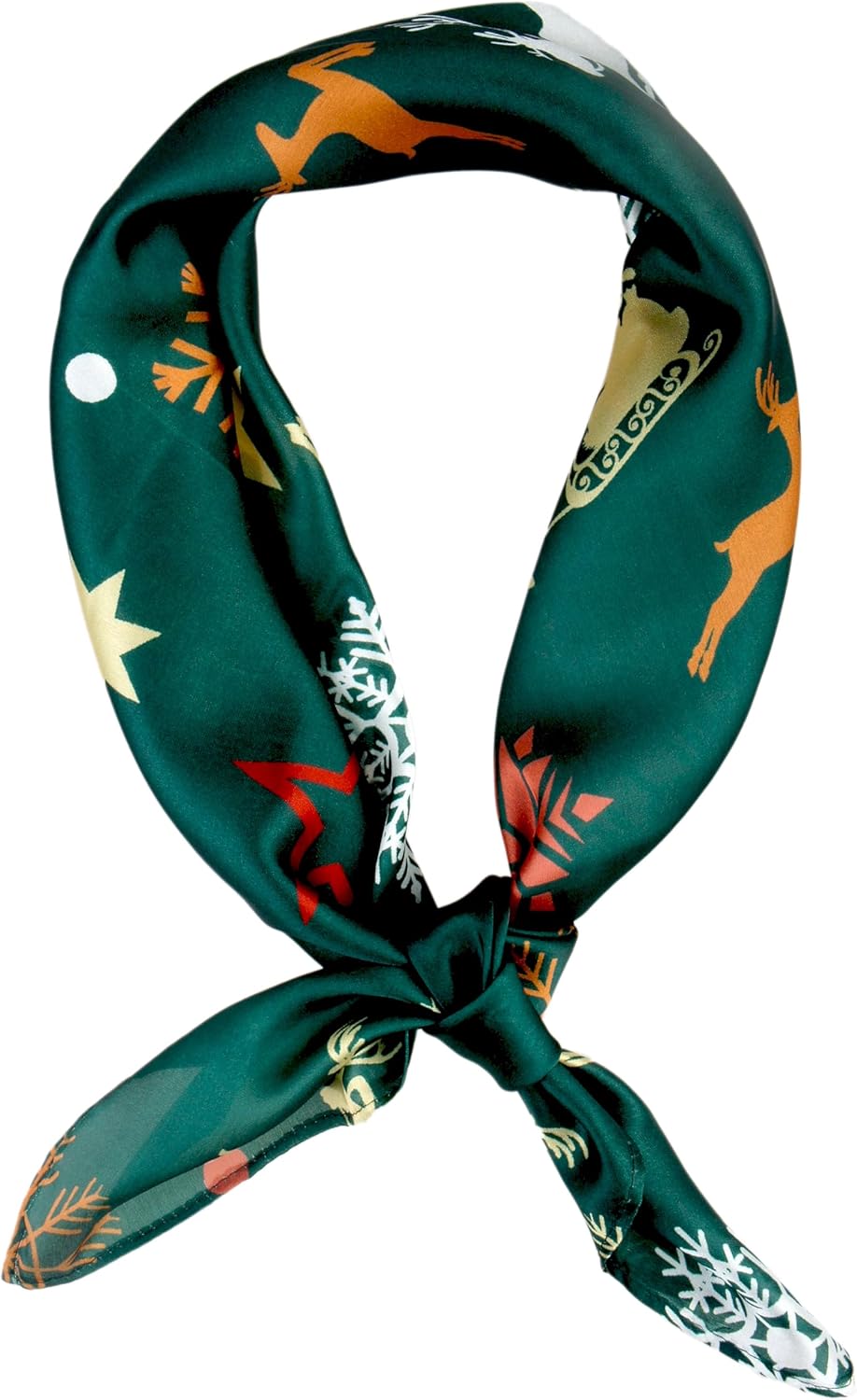 Vivian &amp;amp; Vincent Gift Packed Silk Like Satin Fall Winter Holiday Christmas Square Scarf for Women Hair Scarves Green Reindeer and Snowflake
