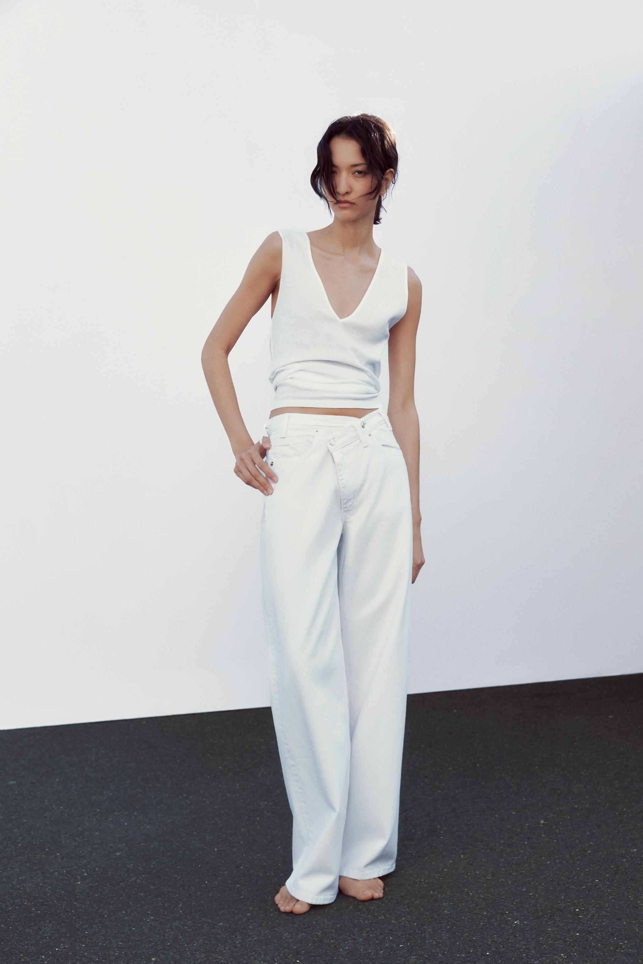 High-Waist Trf Wide-Leg Crossover Waist Jeans