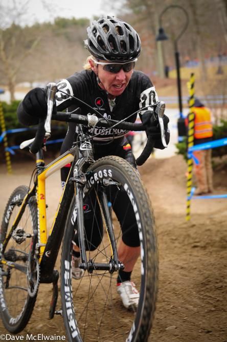 Laura Van Gilder (Van Dessel/ Mellow Mushroom) pushing her bike on one of the run-ups