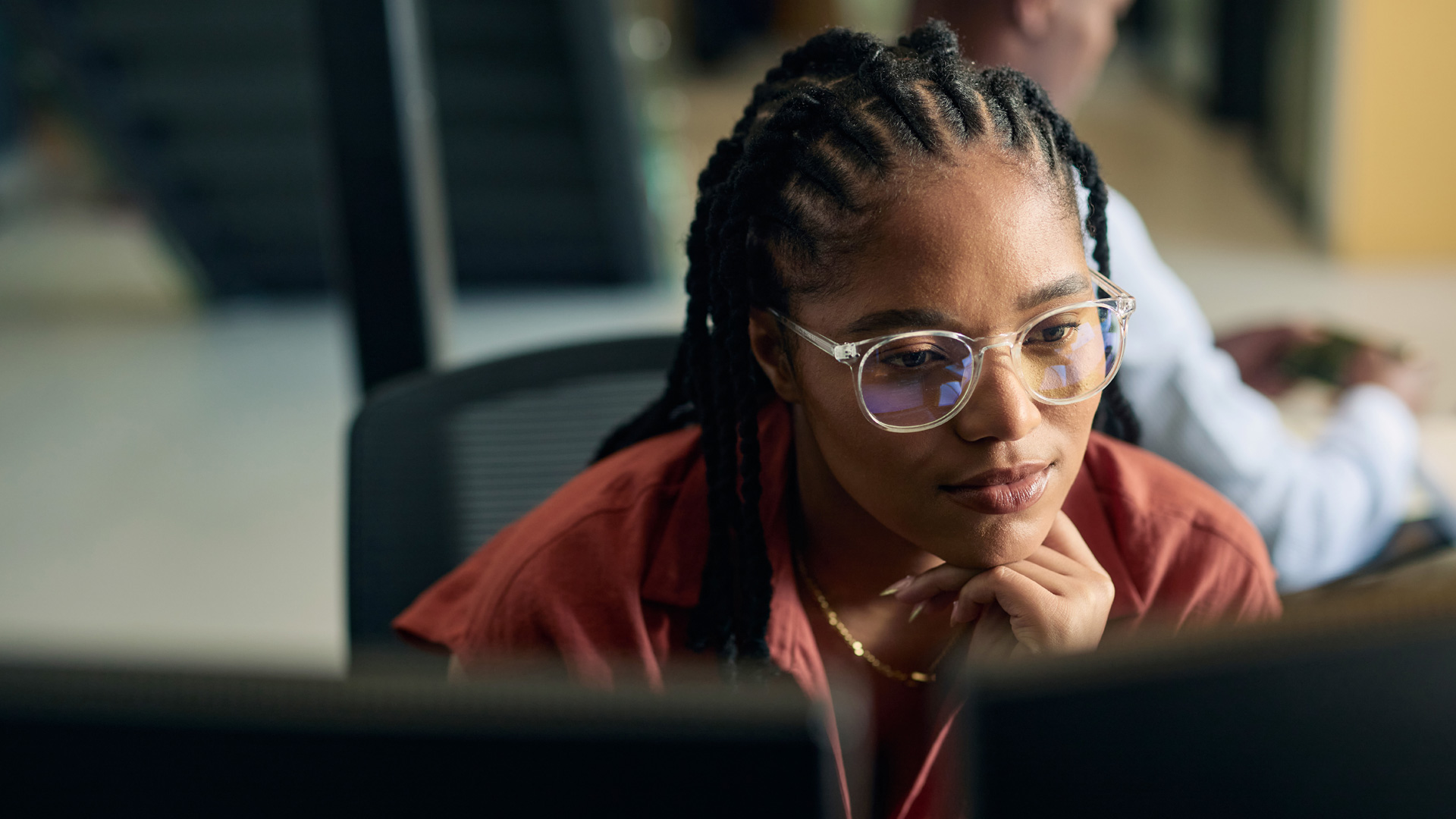Young woman programming.
