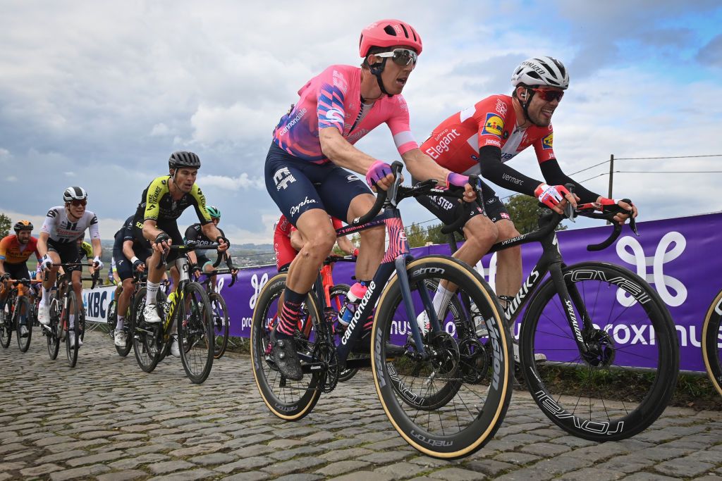 Belgian Sep Vanmarcke of EF Education First Pro Cycling pictured in action at the Paterberg in the the Ronde van Vlaanderen Tour des Flandres Tour of Flanders one day cycling race 241 km from Antwerp to Oudenaarde Sunday 18 October 2020 BELGA PHOTO KRISTOF VAN ACCOM Photo by KRISTOF VAN ACCOMBELGA MAGAFP via Getty Images