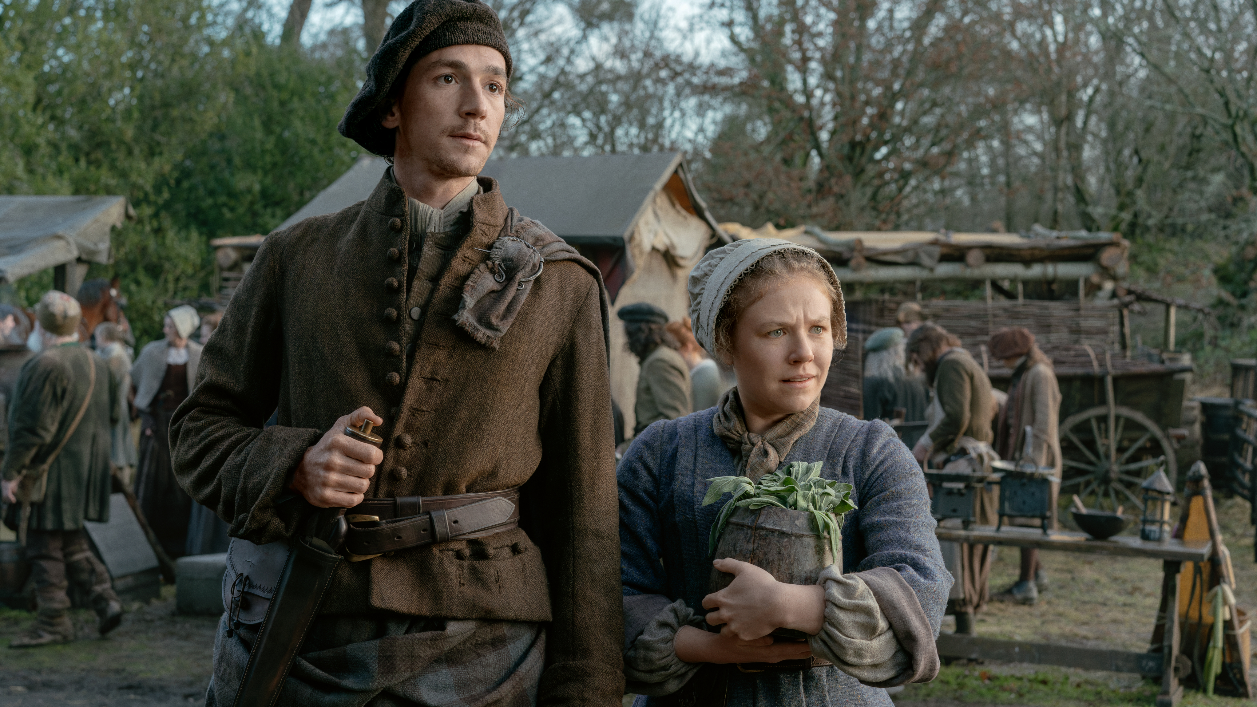 Murtagh Fitzgibbons Fraser (Rory Alexander) and his aunt, Glenna Fitzgibbons (Sally Messham).