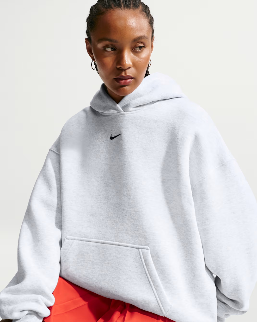 Nike Studio Fleece Medium Weight Women's Oversized Pullover Hoodie - Birch Heather/black - Size Xxs