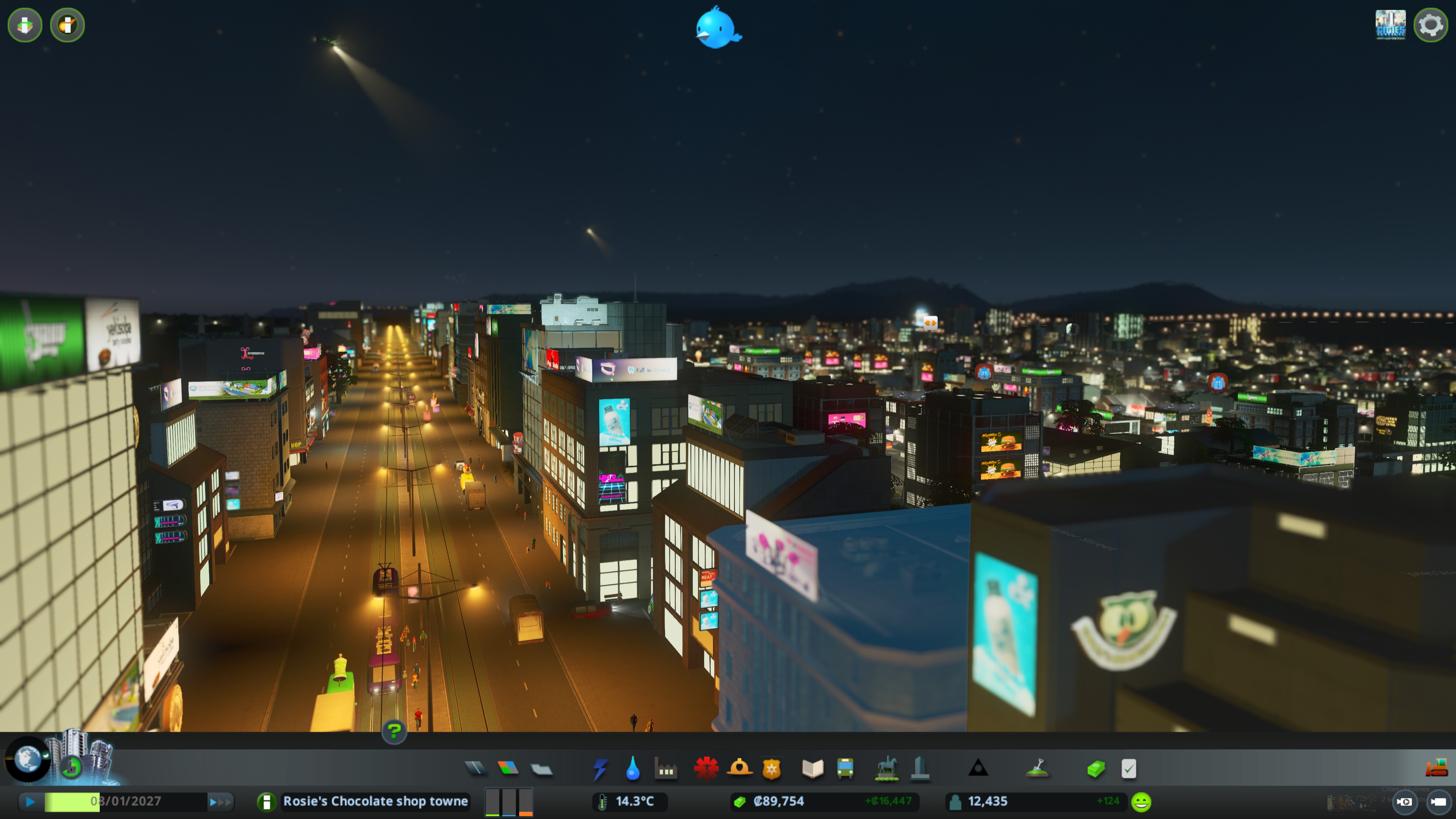 night city view in cities skylines