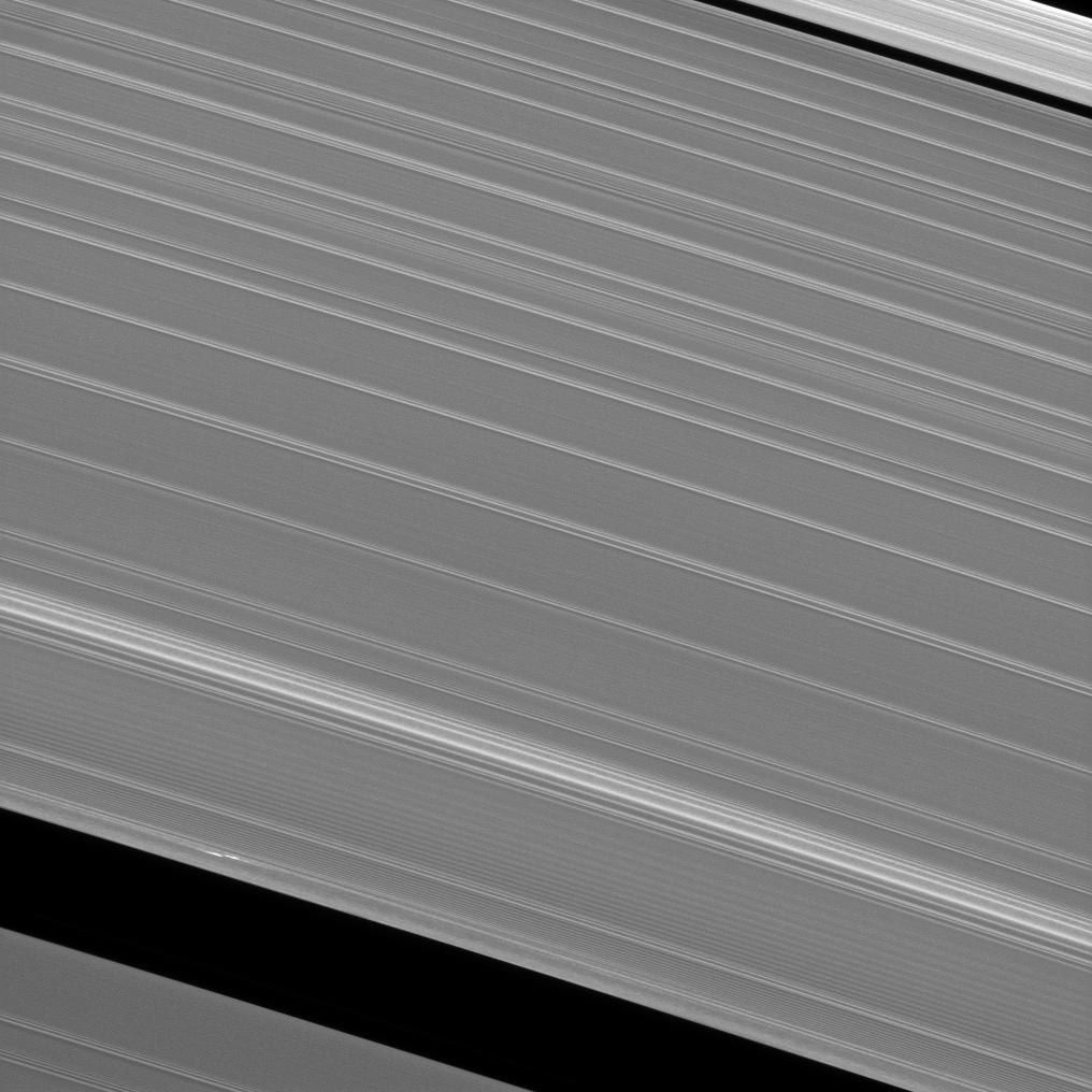 In this Cassini image of Saturn, the propeller in the rings which scientists have dubbed Earhart (at the lower left of the image) has been re-acquired. Image released Aug. 19, 2013.