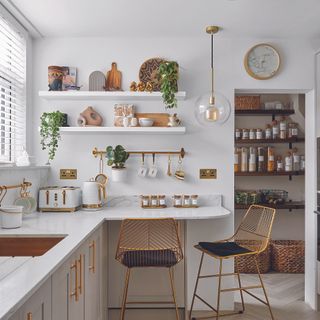 White kitchen with open shelving