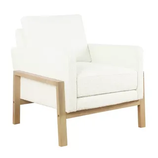 Wood Frame Accent Chair in Cream Boucle 