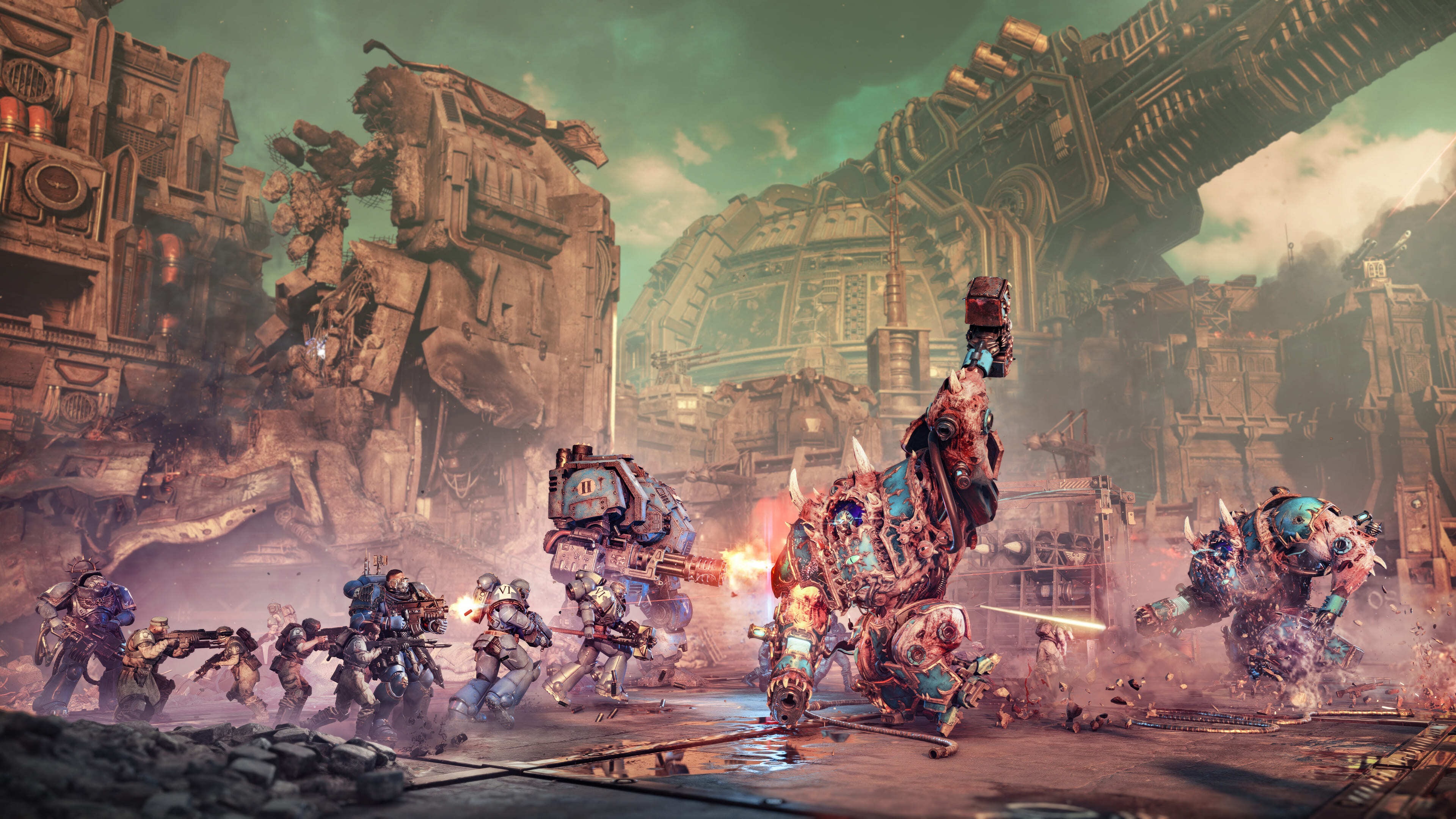 A huge battle unfolding in Warhammer 40,000: Space Marine 2's Siege mode
