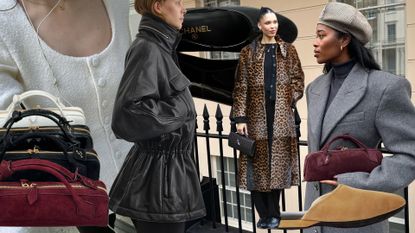 a collage of celebrity, influencer, and product images featuring the most-wanted luxury buys of winter 2025