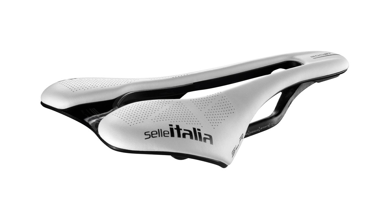The Selle Italia SLR Boost saddle in white