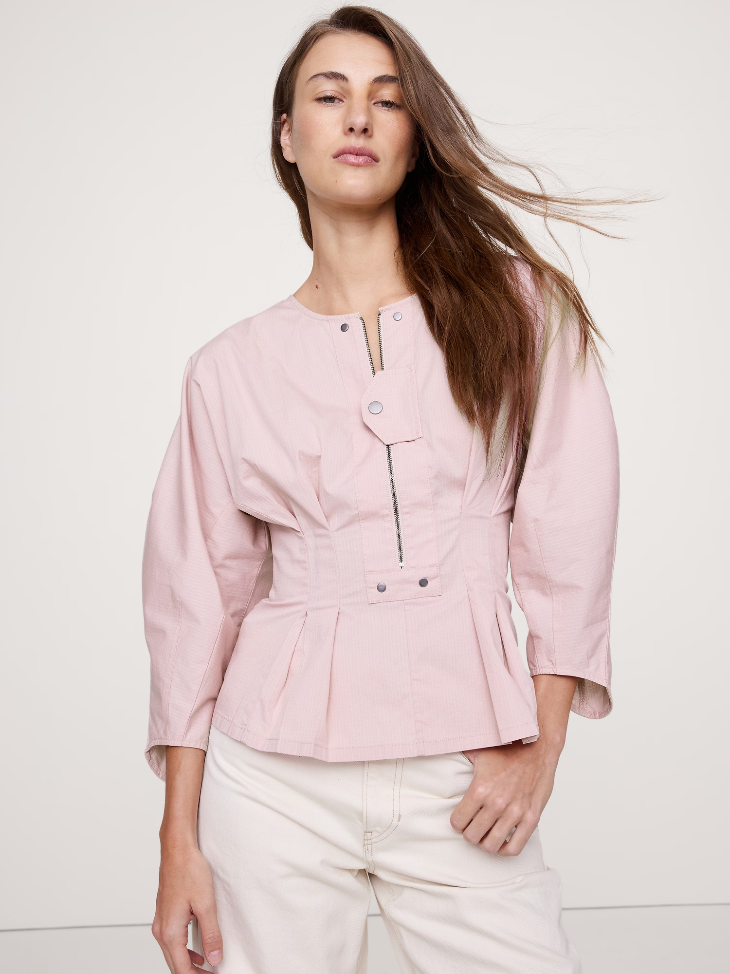 Banana Republic, Stretch-Cotton Utility Peplum Top