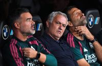 Jose Mourinho, Head Coach of Real Madrid looks on