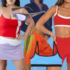 Photo collage of different Gen Z wearing colorful workout wear.