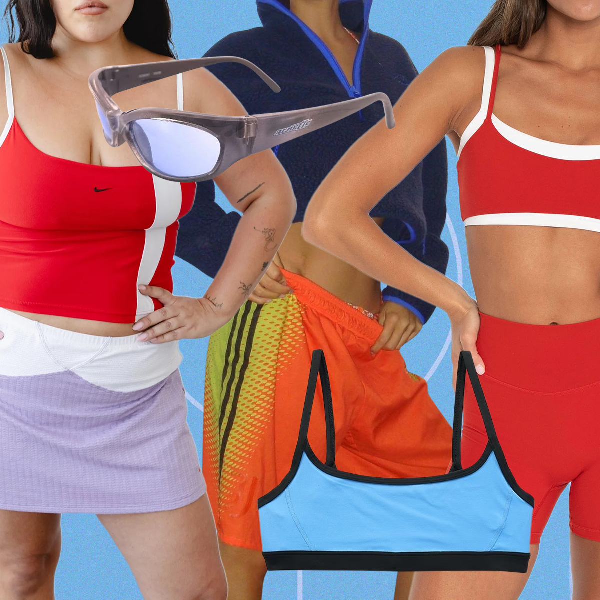 Photo collage of different Gen Z wearing colorful workout wear.