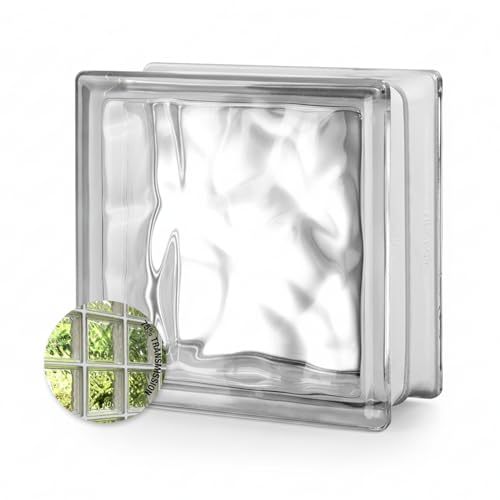 Seves Glass Block 8 X 8 X 4 Nubio Glass Block | Classic Wave Pattern | Walls, Windows, Partitions &amp;amp; Light Diffusion | Easy Install for Residential and Commercial Use