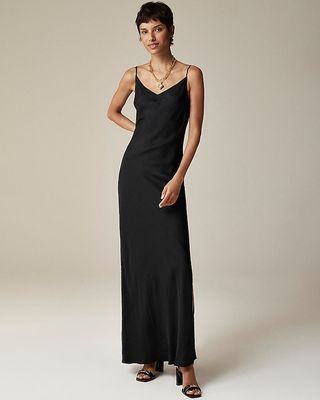 V-Neck Maxi Slip Dress in Cupro-Blend Crepe