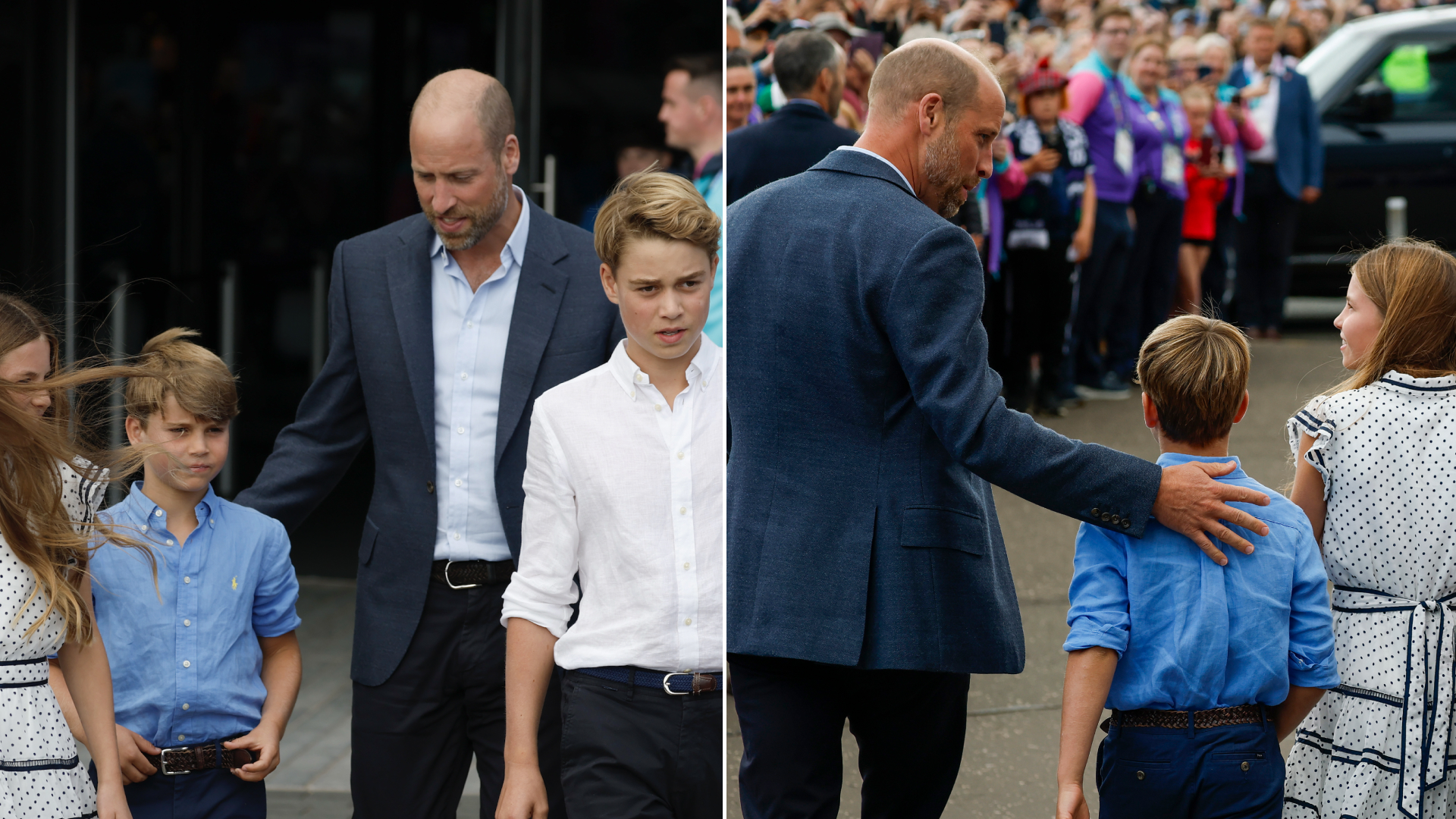 Prince William and Princess Kate with Prince George, Princess Charlotte and Prince Louis arrive for the Glasgow 2026 Commonwealth Games at The Hydro on August 1, 2026 in Glasgow, Scotland
