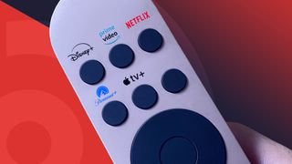 Netflix, Disney Plus, and Prime Video streaming services running on some TV screens with a red background in our best streaming service 2022 guide.