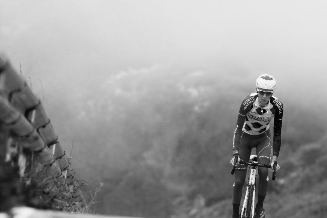 Romain Barfet appears to be listening to music during his climb