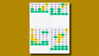 Quordle Daily Sequence answers for game 1118 on a yellow background