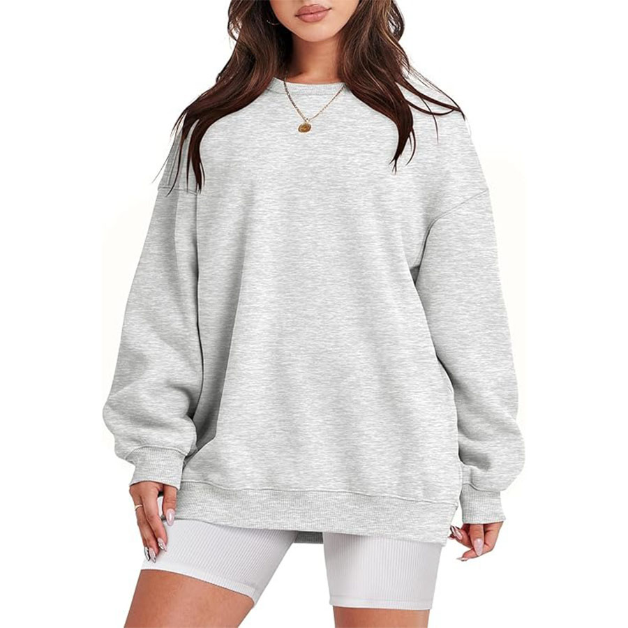 Anrabess Oversized Sweatshirt for Women Crewneck Y2k Hoodies Fleece Casual Comfy Pullover Top Fall Outfits Clothes 2025 A1019 Light Gray Large