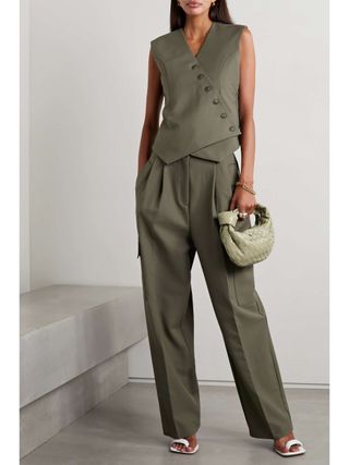 Maesa Pleated Woven Wide-Leg Cargo Pants