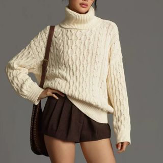 Pilcro Oversized Roll-Neck Cable Jumper