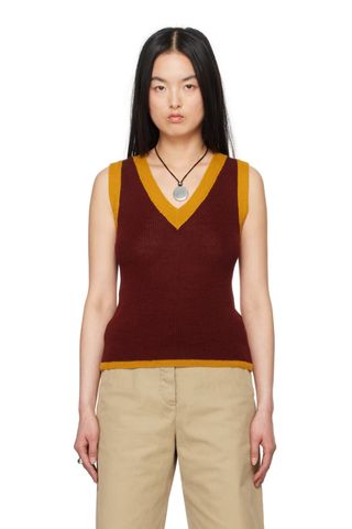 Dries Van Noten Burgundy V-Neck Sweater