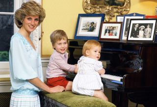 Princess Diana at Kensington Palace with sons Prince William and Prince Harry.