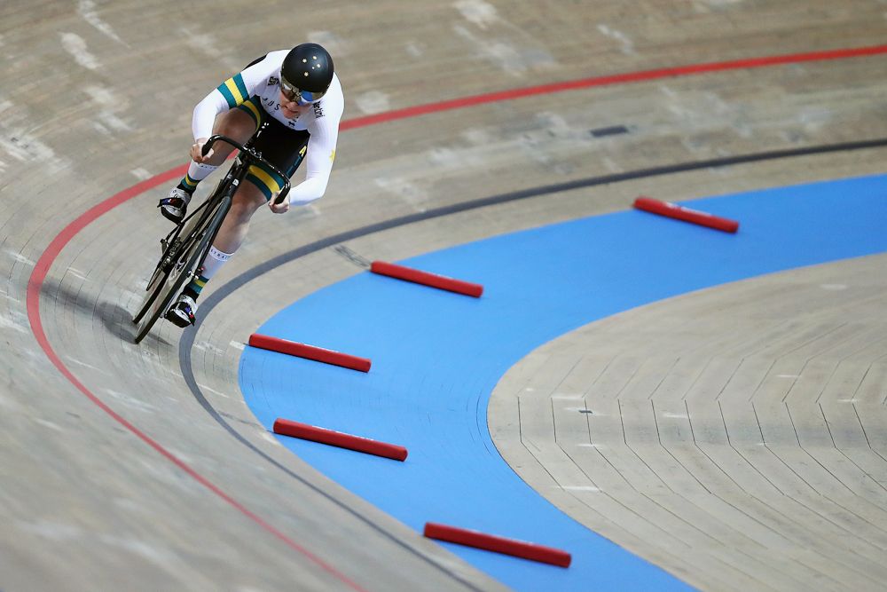 Kaarle McCulloch of Australia competes in the Women's Sprint Qualifying on day two of the UCI Track Cycling World Championships