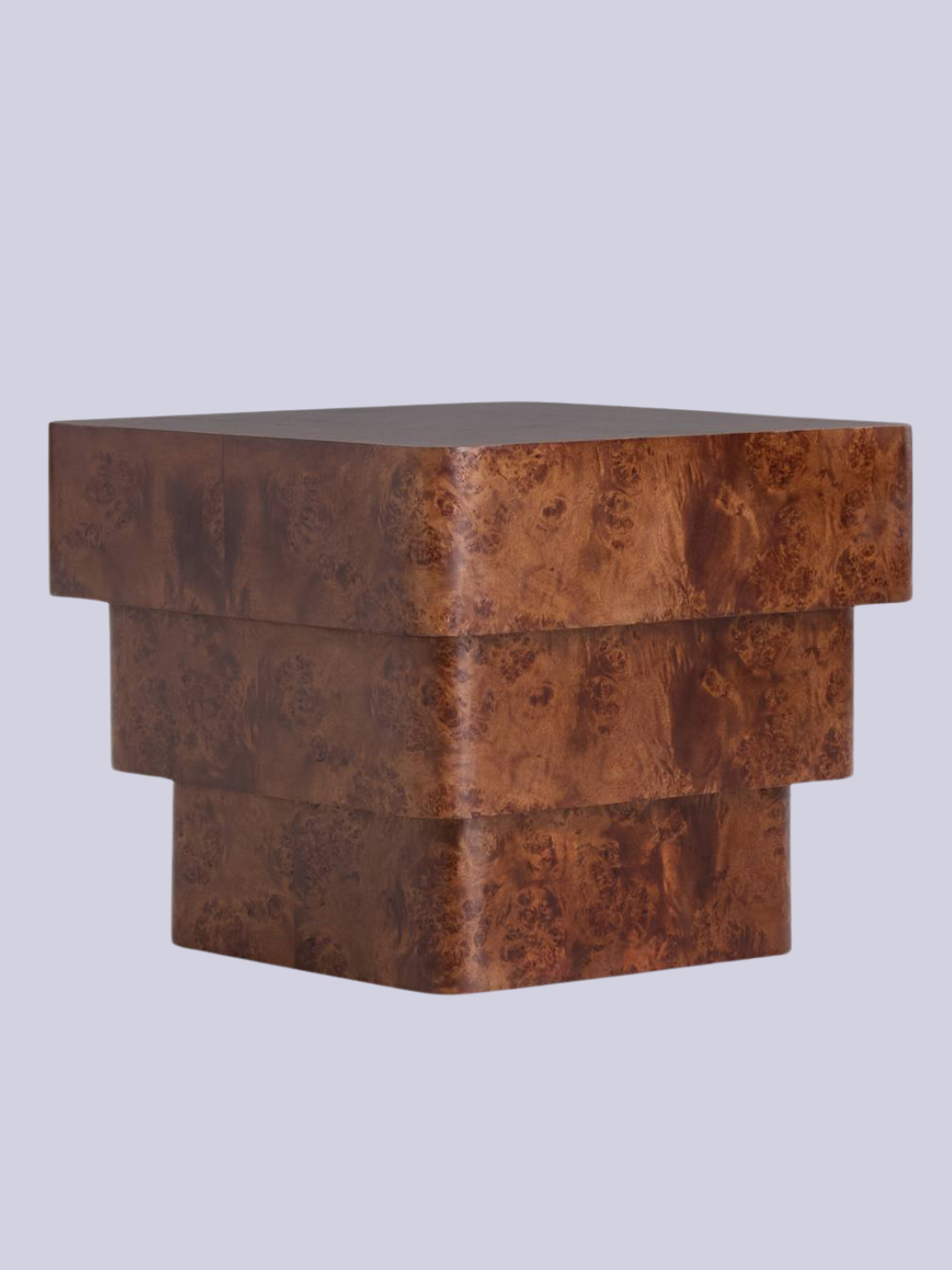 Stacked burl wood round squared coffee table
