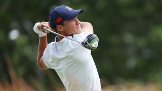 Adrien Dumont de Chassart takes a shot during the US Open