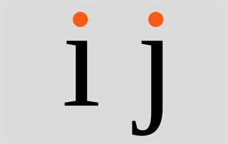 Typography design: Lower case 'i' and 'j' with dots highlighted