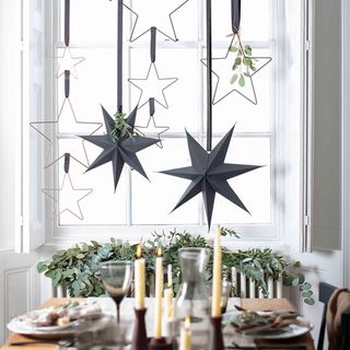 DIY Christmas decor with hanging ceiling stars