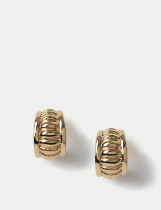 Gold Tone Ridged Hoop Earring