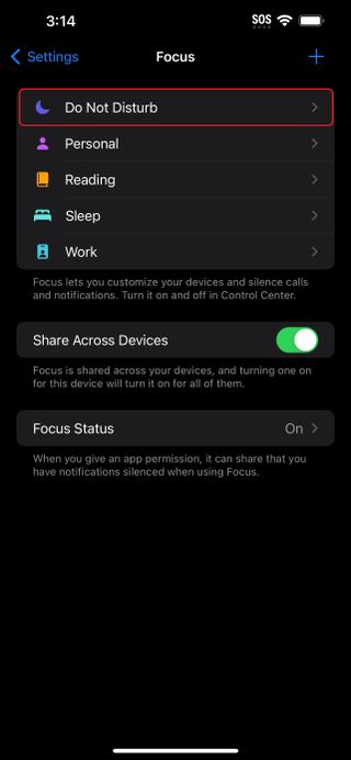 iOS 17 Focus option