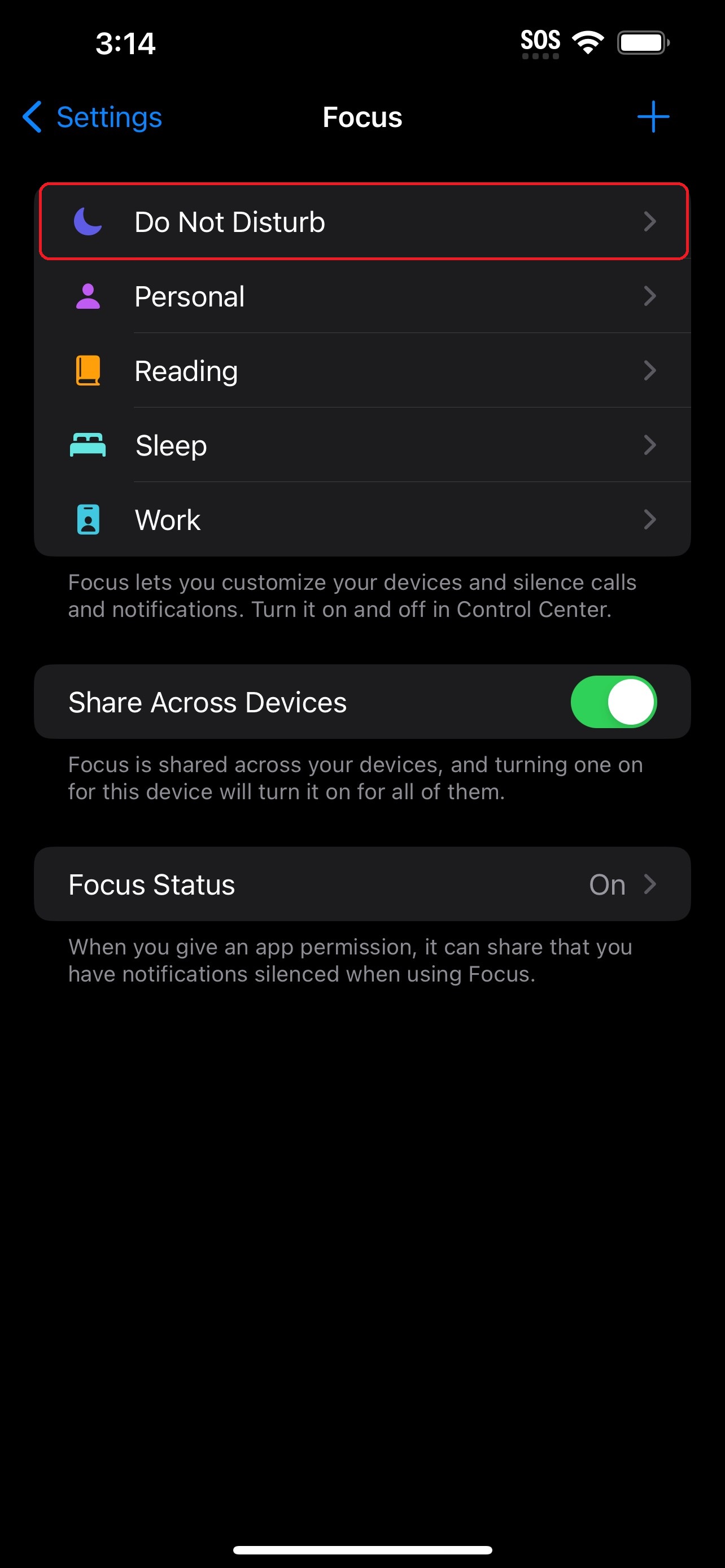 iOS 17 Focus option