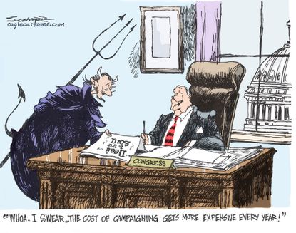 Political cartoon U.S. Congress 2018 election campaign fundraising corruption