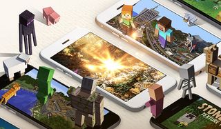 Minecraft characters stand on mobile devices