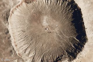 satellite image of barringer crater in Arizona.
