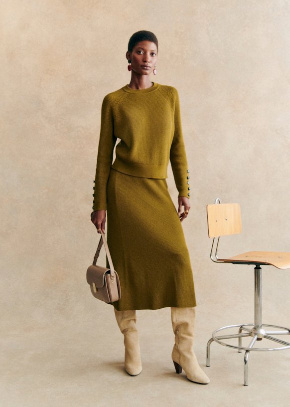 Naelle Skirt - Olive Green - Merino Wool - S&amp;eacute;zane