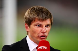 Andrey Arshavin working on television during coverage of the Europa League final between Arsenal and Chelsea in 2019.