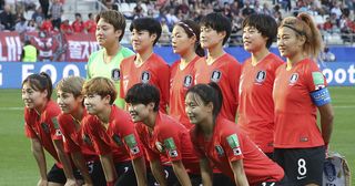 Team South Korea poses for photos prior to the 2019 FIFA Women's World Cup France group A match between South Korea and Norway at Stade Auguste Delaune on June 17, 2019 in Reims, France.